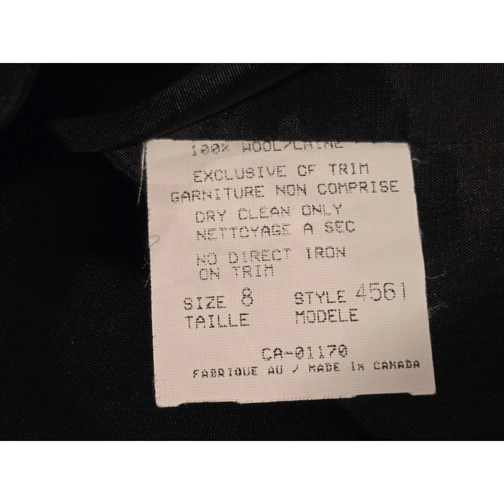 Frascara Beker Fashions Toronto Vintage 100% Wool, Lined Sz 8 Little Black Dress